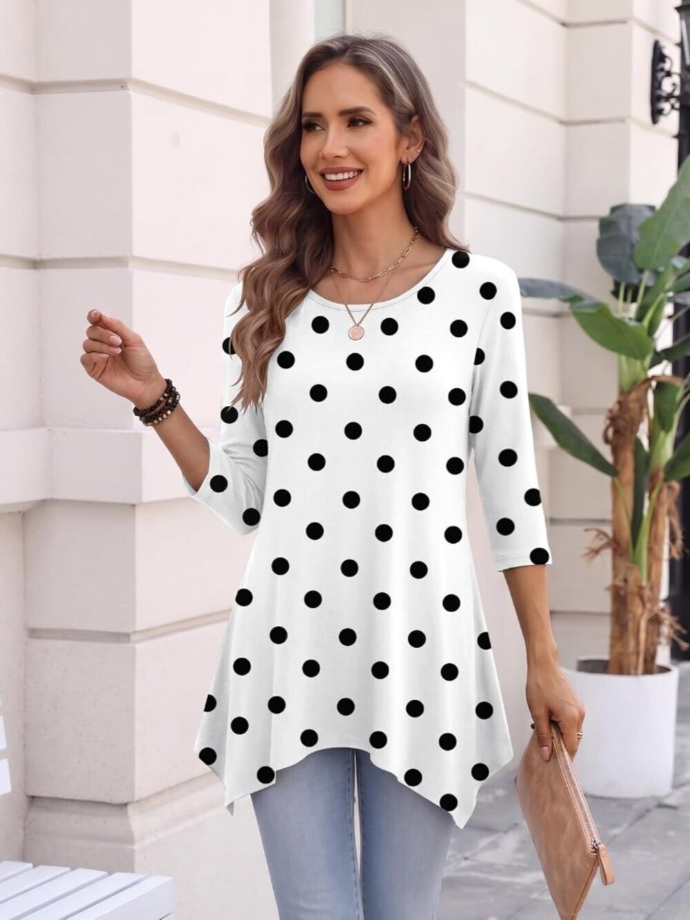 3/4 Sleeve Womens Tops Dressy Casual Tunics to Wear with Leggings Loose Fit Cute - Picture 3 of 5
